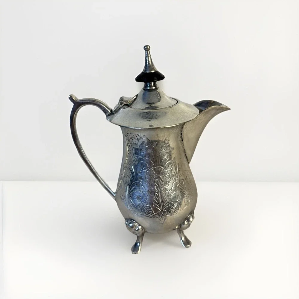 Silver Plated Vtg Creamer‎ Pitcher Detailed Design Traditional Collectible